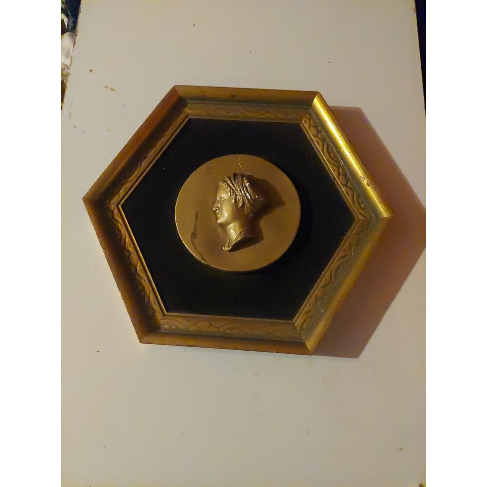 Wall Hanging of A Relief Male Bronze Figure In A Gilt Octagon  Frame